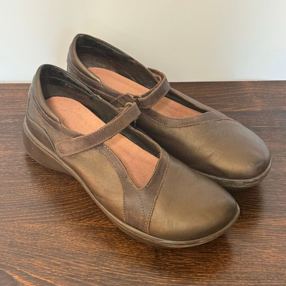 Naot Womens Brown Metallic Kirei Round Toe Velcro Loop 2" Heel Size 10